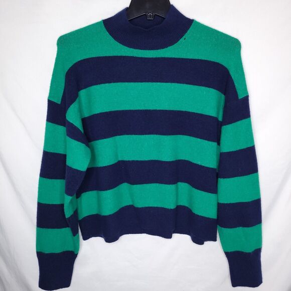 J. Crew Sweaters - J Crew Sweater Womens Large Navy Green Striped Extra Soft Rugby Mockneck